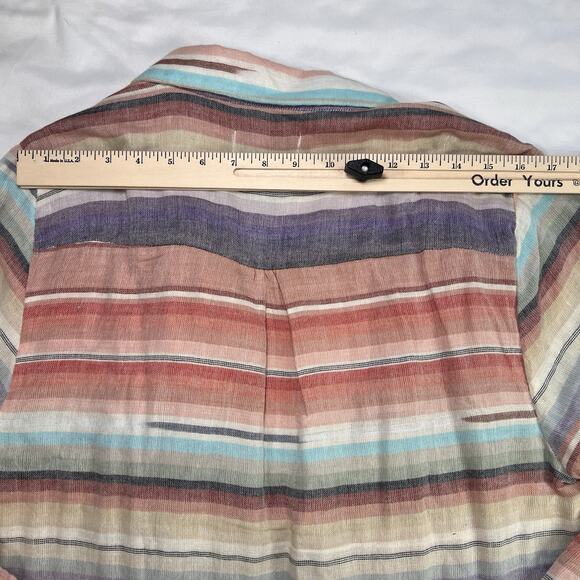 Tasha Polizzi Open Front Top Size XL Pink Serape Stripe Collared Roll-Tab Sleeve - Picture 9 of 11